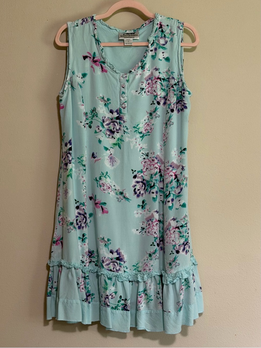 Sleeveless Aqua Floral Ruffled-Hem Mini Dress